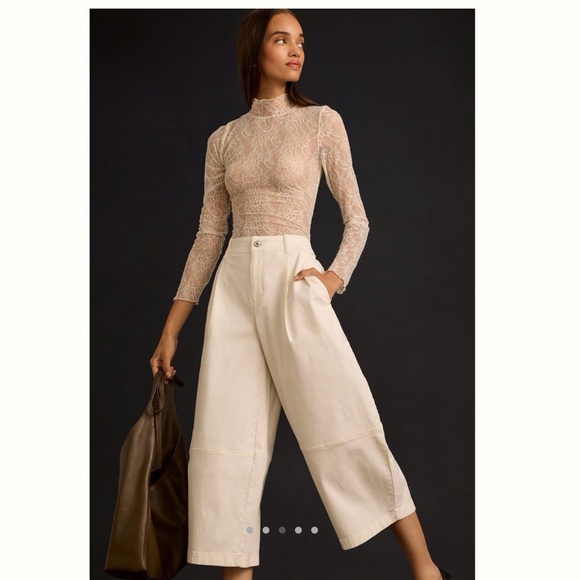 NWT Anthropologie Maeve Pleated Barrel Leg Chino Pants White Size 12 - Picture 3 of 12